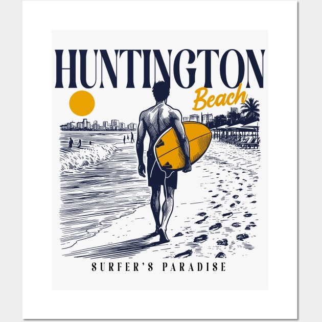 Vintage Surfing Huntington Beach, California // Retro Surfer Sketch // Surfer's Paradise Wall Art by Now Boarding